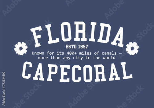 Retro typography college varsity Capecoral Florida State slogan with Grunge effect for jersey, t-shirt, or wall art design - Vector