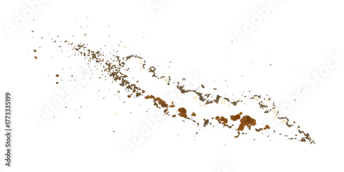 Abstract paint splashes and grunge texture design with ink drops and art tools like a paint roller brush and brush on white background