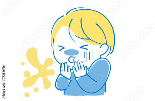 気分が悪くなり嘔吐してしまった子供のイラスト