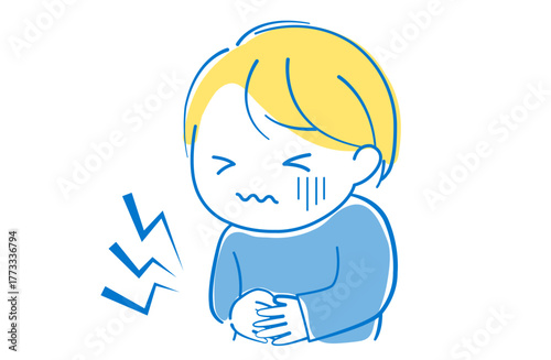 顔色が悪く腹痛を訴える子供のイラスト