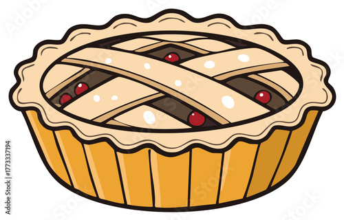 Delicious fruit pie cartoon illustration with a golden crust and lattice top