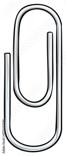 Cartoon illustration of a simple metal paperclip office supply icon for school or business