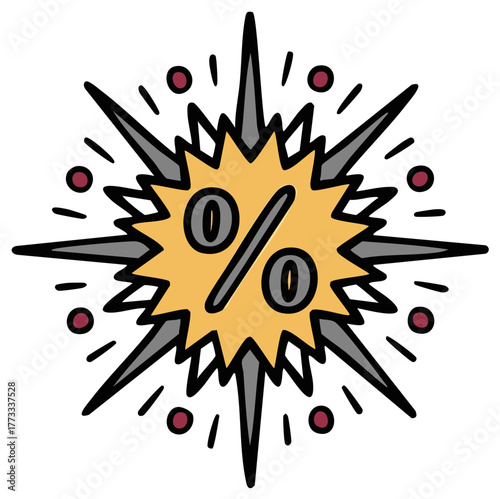 Exploding Percent Sign with Bursts and Dots Promotion Symbol Decoration