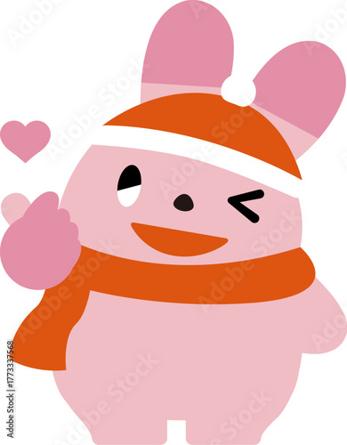 指ハートポーズの冬うさぎ