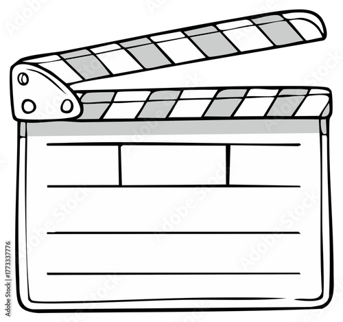 Black and white illustration of a movie clapperboard ready for action