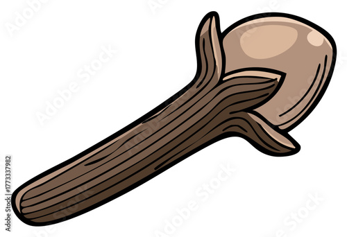 Cartoon Style Illustration of a Single Dried Aromatic Clove Spice Bud