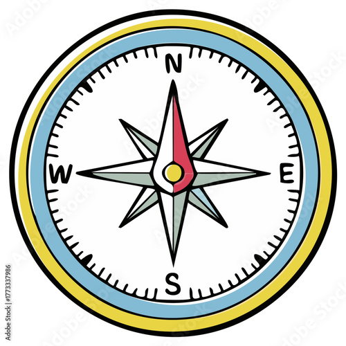 Colorful Compass Illustration Indicating Directions North East South West and Showing Navigation