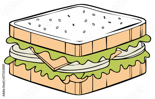 Classic deli sandwich with lettuce, cheese, and meat cartoon vector illustration.
