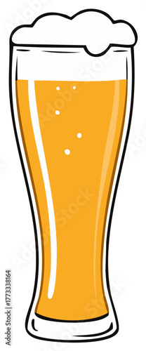 Refreshing golden beer fills a tall glass with frothy white head illustration