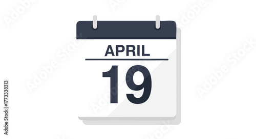 Isolated April 19th Calendar Page, a Simple Reminder or Important Date Marked for Planning and Organization, Against a Clean White Backdrop
