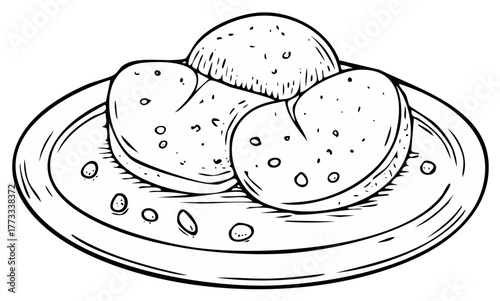 Roti Flatbread Stack on Dish Outline Style Traditional Middle Eastern Bread Graphic