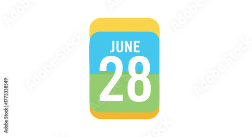 Stylized calendar icon with June 28 date, showcasing modern design for planners and reminders on white background