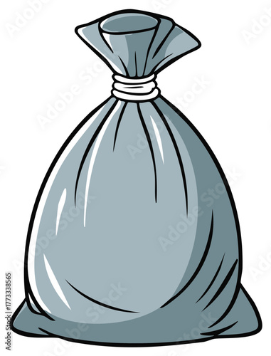 Vector illustration of a full grey plastic garbage bag tied at the top