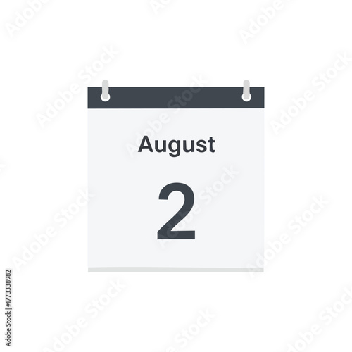 Calendar icon showcasing August 2nd as an important date marked on a simple white backdrop with minimalistic design aesthetic offering a clean