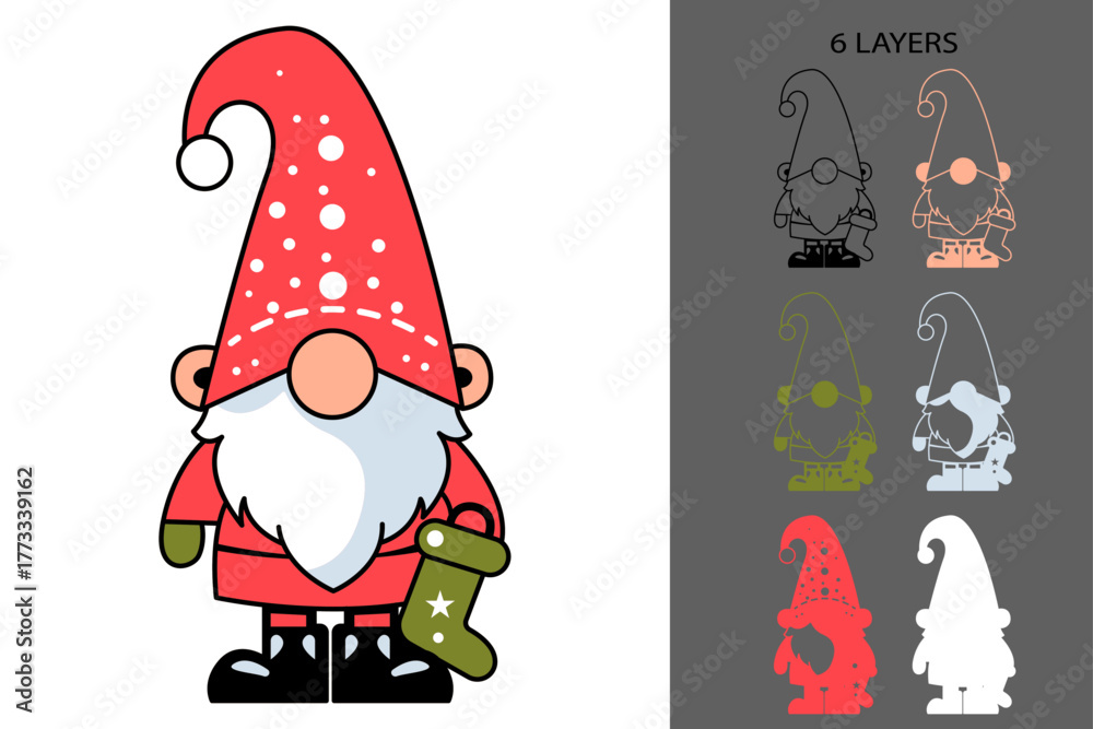 Naklejka premium Cute Christmas Gnome Holding Sock– Laser Cut SVG Papercut Holiday Vector Design