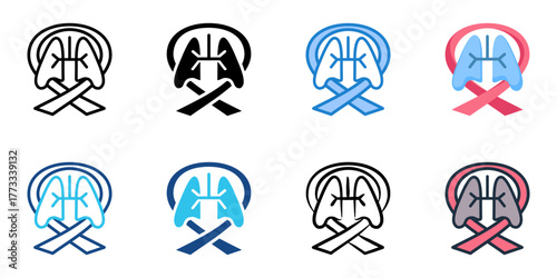 Lung Health Awareness icon set multiple style collection 
