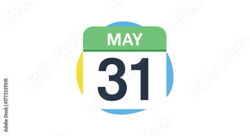 Calendar icon illustrating May 31st in a flat design style with vibrant colors and a minimalist aesthetic on a clean background
