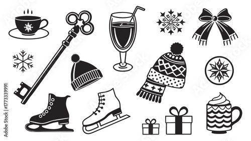 Delightful winter holiday icons for festive designs, great for seasonal projects, marketing, and holiday cheer, originally designed as scalable vector