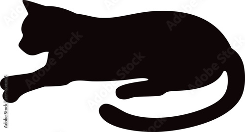寝転んだ猫のシルエット、ベクターイラスト