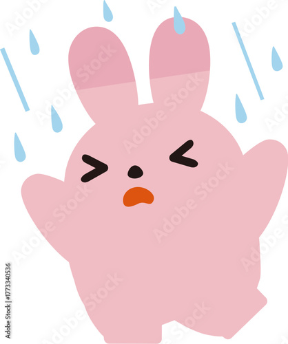 雨に濡れて走るうさぎ