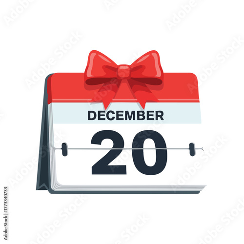 Festive December 20th Calendar Icon with a Red Bow, Symbolizing Special Events and Scheduled Appointments