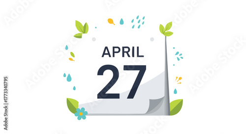 Floral-themed calendar illustration indicating April 27th with nature elements bringing a refreshing touch to the date announcement