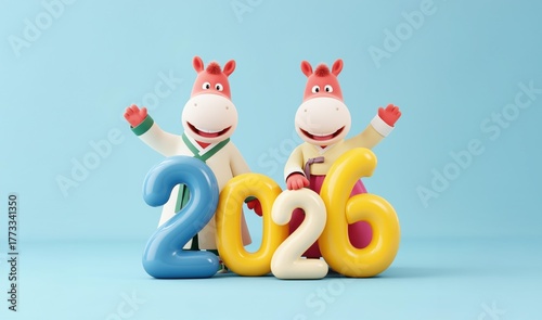 2026 말의 해 3D 캐릭터 일러스트
