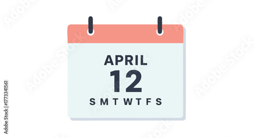 Isolated flat vector calendar design showcasing April 12th on a minimalist white background featuring the week's beginning and ending days
