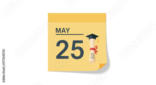 Aesthetic reminder of graduation day celebrations on the twenty-fifth of may, event calendar marker educational achievement announcement date 2024