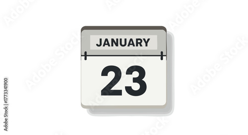 Illustrated representation of a calendar sheet displaying the month of January and the specific date of the 23rd represented in a simple style