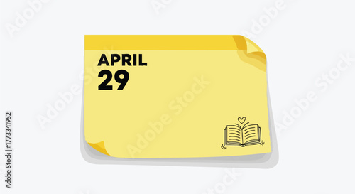 Stylized Yellow Sticky Note with April 29 Date and Book Graphic Illustration reminder memo calendar date schedule appointment organizer bookmark