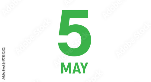 Vibrant green graphic showing the date May 5th against a clean white background for minimalist designs and calendar applications