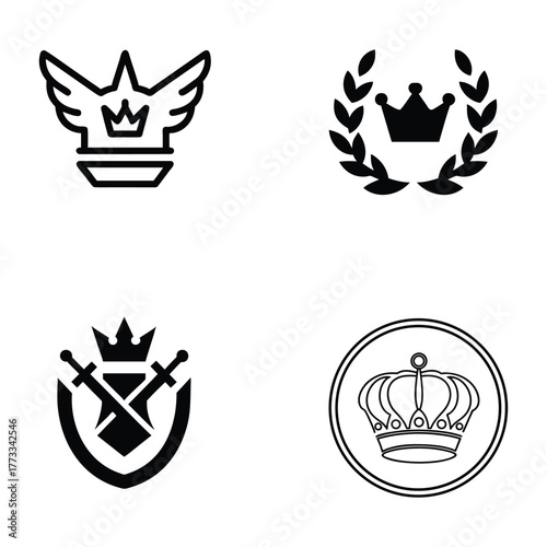 Four heraldry and royalty symbols set vector icons