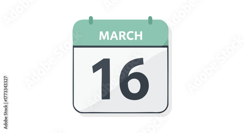 A simple calendar icon isolated on white background indicating the 16th of March for scheduling and time-related projects and creative concepts
