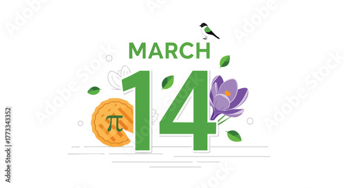 Whimsical March 14th Celebration Depicting Pi Day and Spring Equinox Symbolism in a Delightful Composition