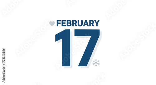 Stylized illustration of February 17th date with a snowflake accent, creating a winter holiday graphic perfect for seasonal greetings and