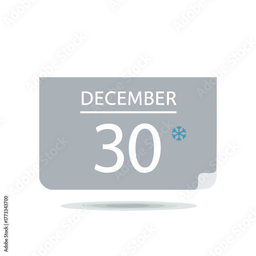 Aesthetic depiction of december 30th on a grey calendar icon symbolizing winter's end holiday season and the last days of the year
