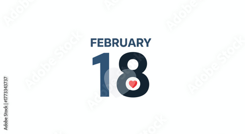 February 18th Date Illustration with Heart Detail and Clean Graphic Design for Anniversary or Valentine's Day Celebration Date Announcements