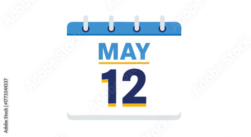 Stylized Calendar Icon Indicating May 12th for Dates Planning or Reminder, Isolated Presentation 68 characters
