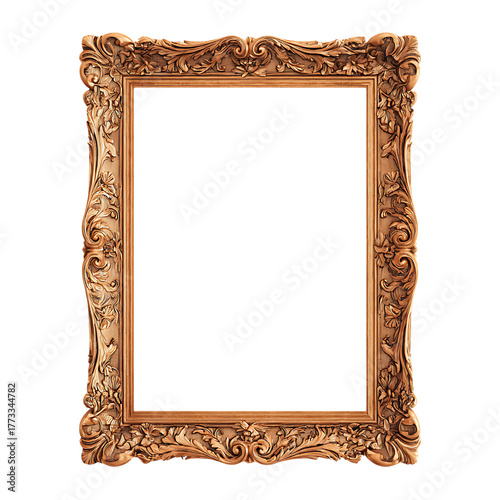 Ornate Gold Picture Frame with Detailed Floral Carvings on Black Background Perfect for Art or Photography Display