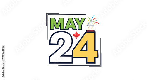 Vibrant Vector Illustration Commemorating Victoria Day Celebrations on May Twenty-Fourth with Festive Fireworks Display