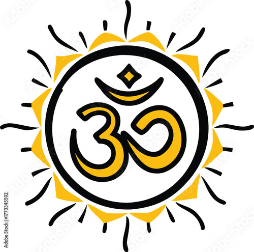Golden om symbol with circular aura icon