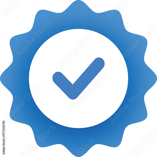 Blue verified badge with white checkmark on white background