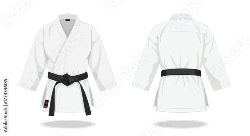 Crisp white karate gi showcased on a seamless background, emphasizing discipline and martial arts tradition, design element used for martial arts