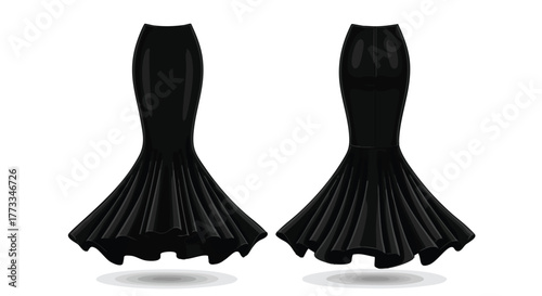 Elegant Black Mermaid Skirt Fashion Design Illustration with Front and Back View Presentation