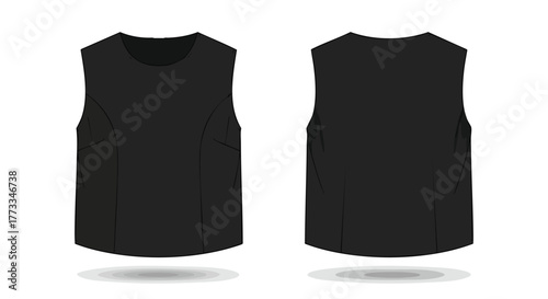 Sleeveless Black Top with Front and Back Views for Fashion Design and Apparel Mockups