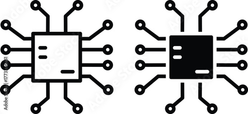 Microchip Icon, Outline and Solid Computer Processor Vector Symbol and Microchip Vector Silhouette..eps