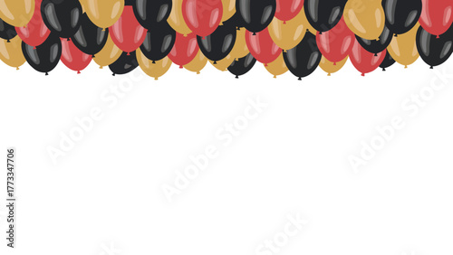 Festive arrangement of red, black, and yellow balloons, creating a celebratory atmosphere reminiscent of a germanthemed party or event
