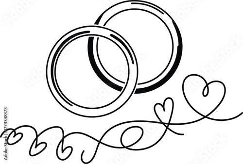 Hand drawn wedding rings and hearts illustration