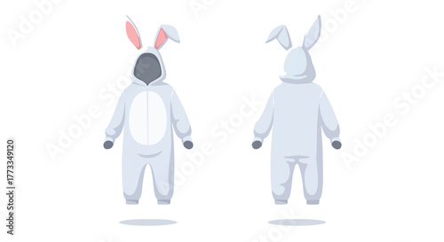 Charming bunny kigurumi pajama set showcasing front and back views on a pure white background ready to wear for a cozy slumber party